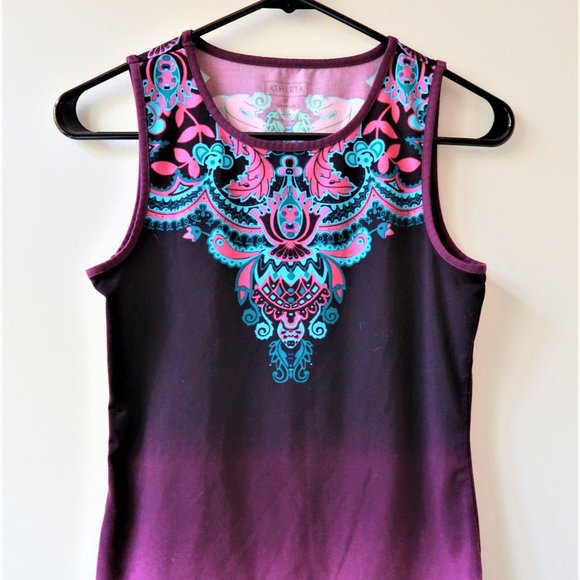 Athleta muscle up 2 top in printed purple paisley print size XS - Picture 1 of 5